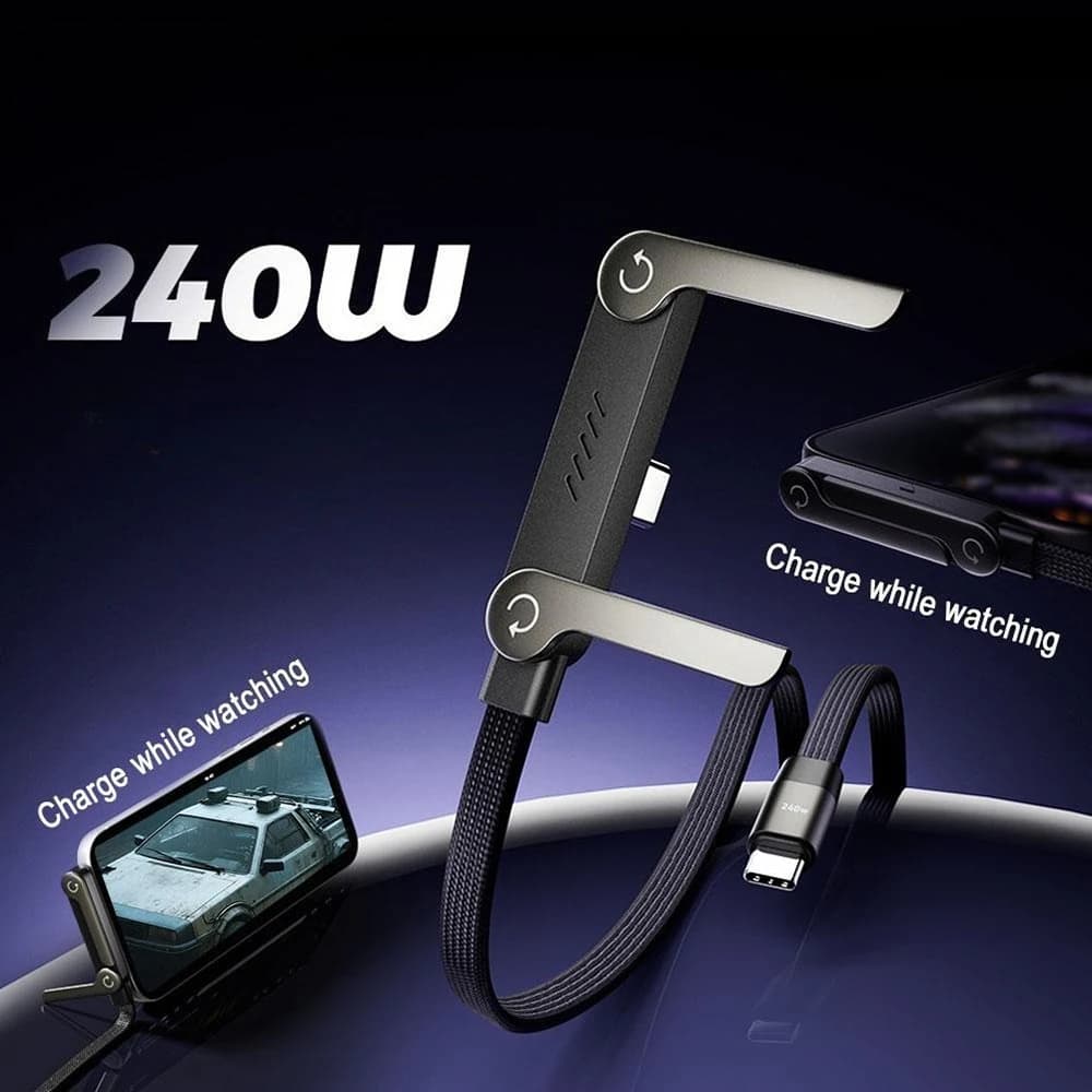 Cavo di ricarica rapida 2 in 1 da Type-C a Type-C da 240W con supporto pieghevole per iPhone 17 e Samsung, cavo di ricarica da tavolo