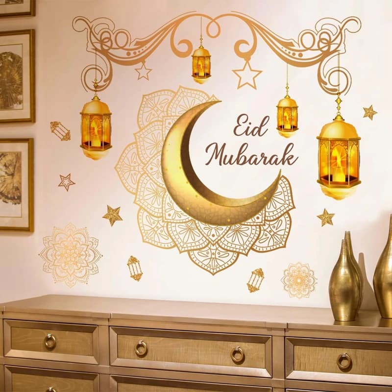Adesivi Murali Eid Mubarak, Luna, Stella, Lanterna, Decorazioni Islamiche per Finestre Ramadan Kareem, Adesivi per Casa 2026