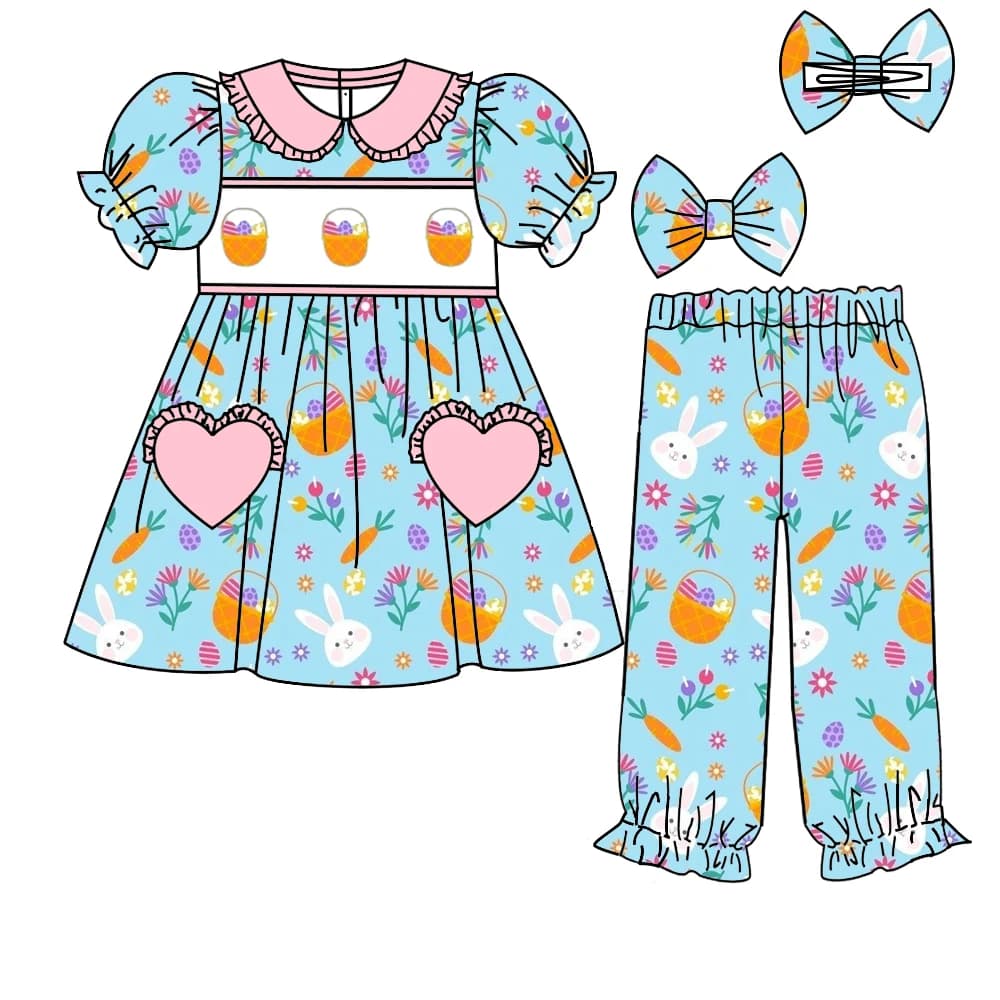New Girls Clothing Series Easter Short Sleeved Short Sleeved Rabbit Print Pijama for Girls Set Boutique Set for Kids