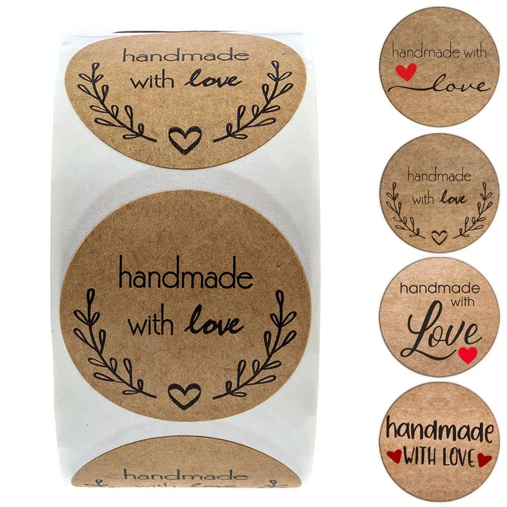 100-500 pezzi da 1 pollice carta kraft vintage fatta a mano con amore adesivi per il pacchetto grazie etichette adesive di cancelleria sigilli da forno