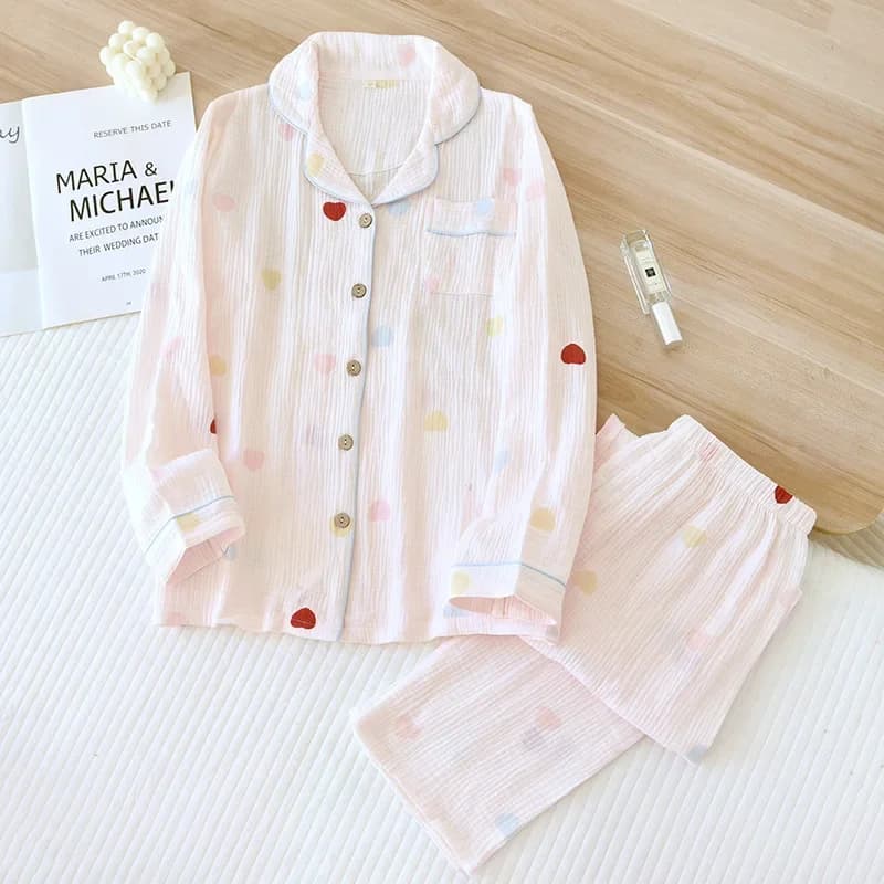 Abbigliamento da notte in cotone per donna Primavera Il nuovissimo pigiama da casa allentato a maniche lunghe stampato morbido e confortevole
