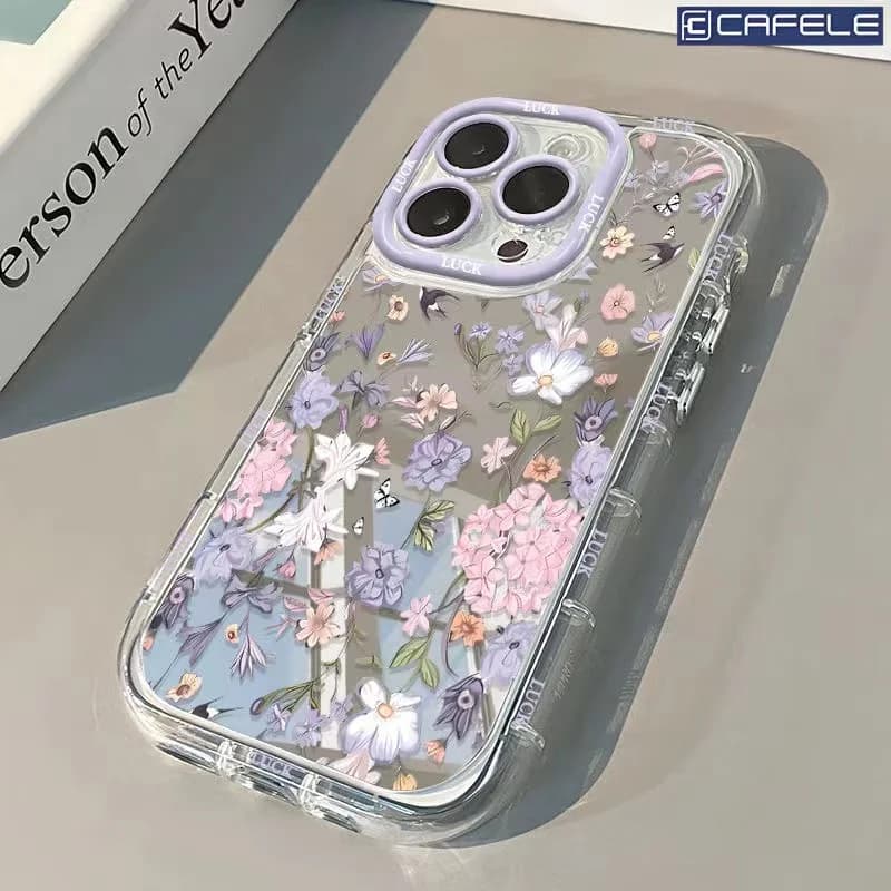 Custodia per telefono con specchio e cuscino d'aria a forma di fiore primaverile per iPhone 17 15 14 16 Pro Max 13 12 11 Pro XR XS 7 8 Plus 17Air Girl Cover
