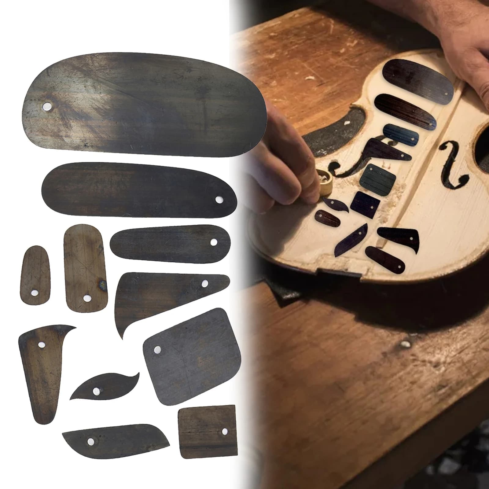 11PCS Luthier Tools Set for Violin and Cello with Various Function Scraper Boards and Cutters for Fine Instrument Work