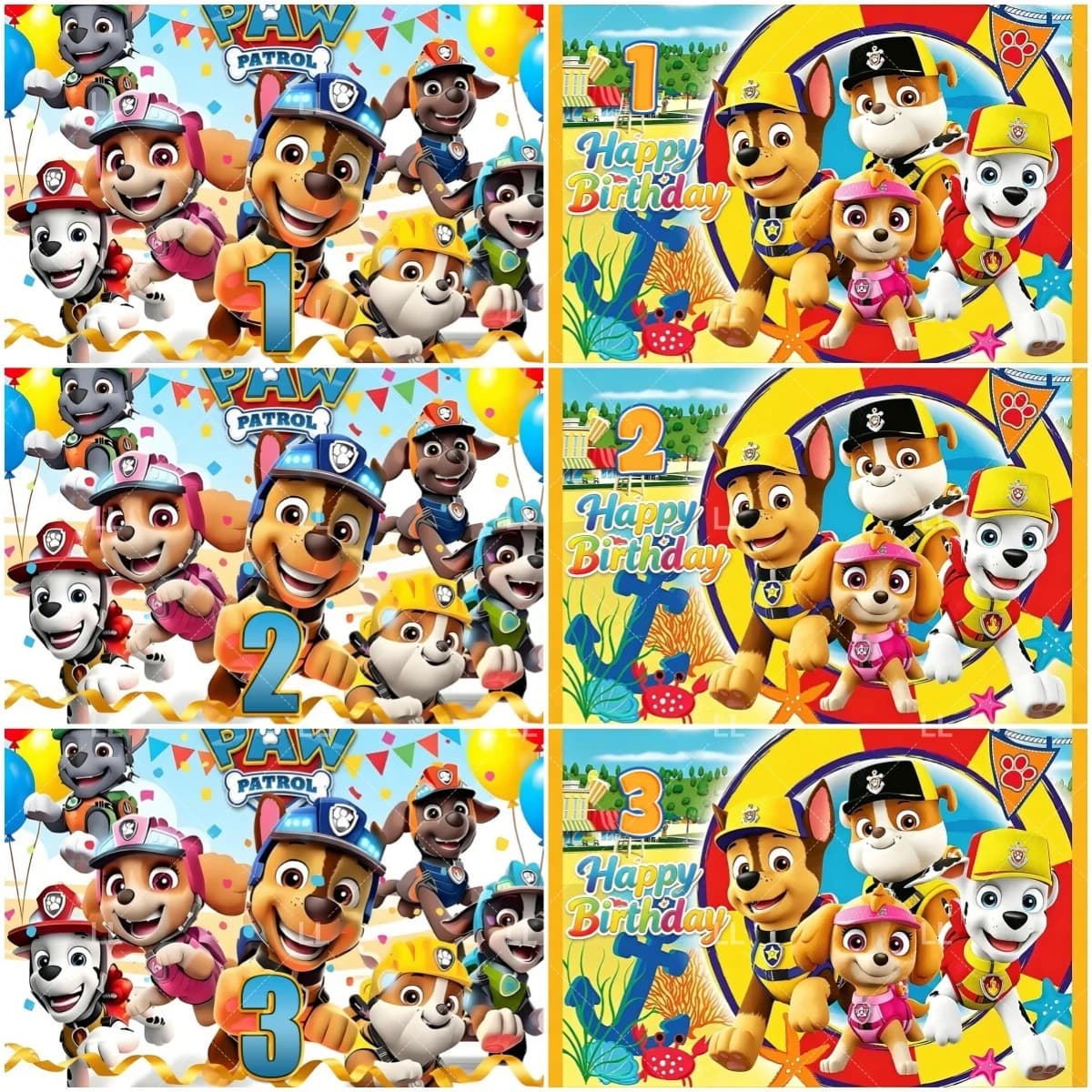Sfondo Animato con Numeri 3 4 5 6 Paw Patrol, Cartone Animato con Cuccioli, Decorazioni per Feste di Compleanno, Sfondo per Baby Shower, Regalo per Bambini