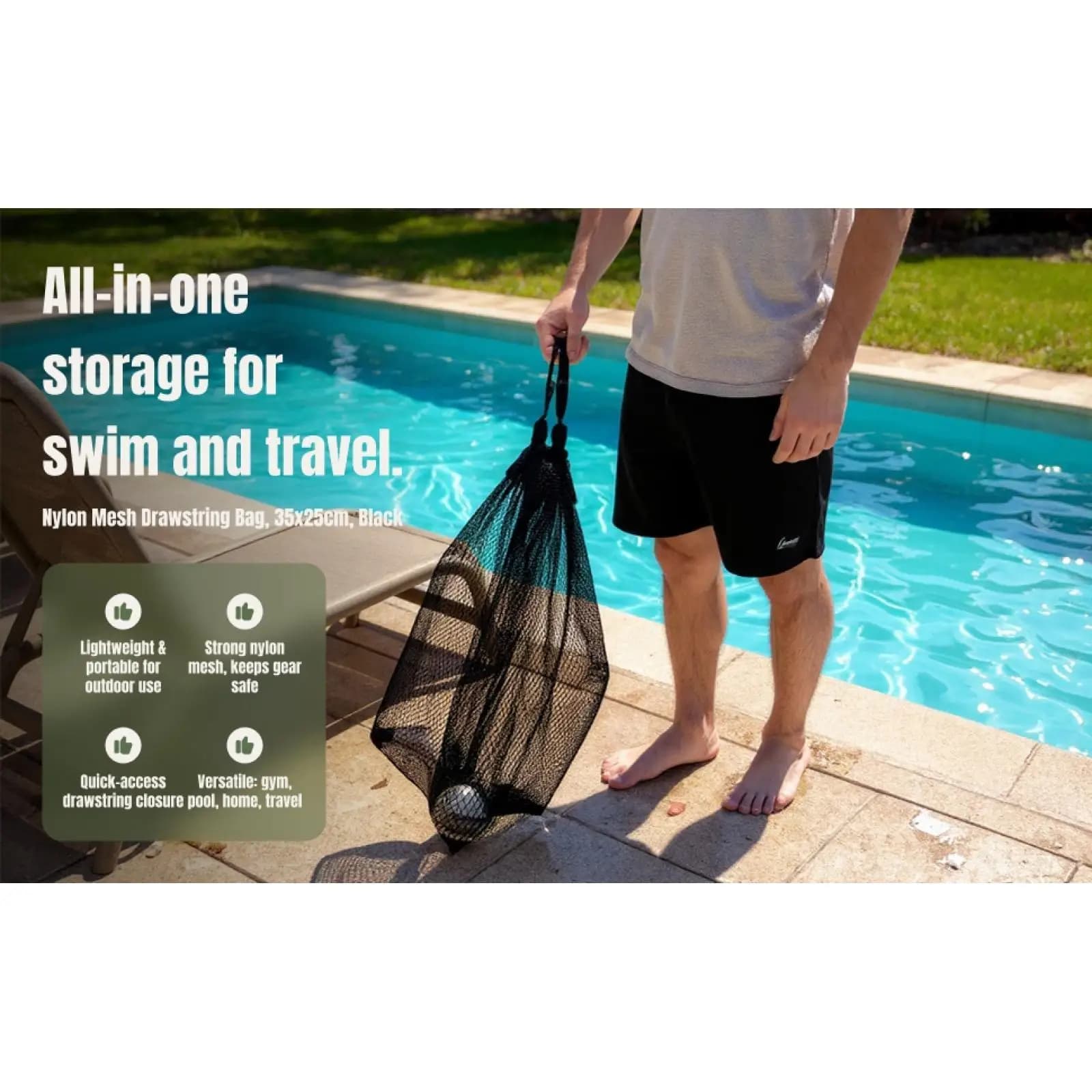 Borsa a rete per immersioni subacquee con coulisse, leggera, per uomo e donna, per nuoto, immersioni, palestra, surf