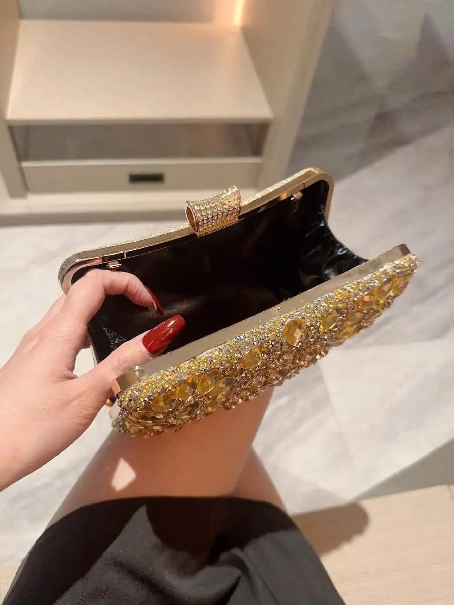 Luxurious Rhinestone Clutch Bag Box Style Evening Handbag For Party Wedding Prom