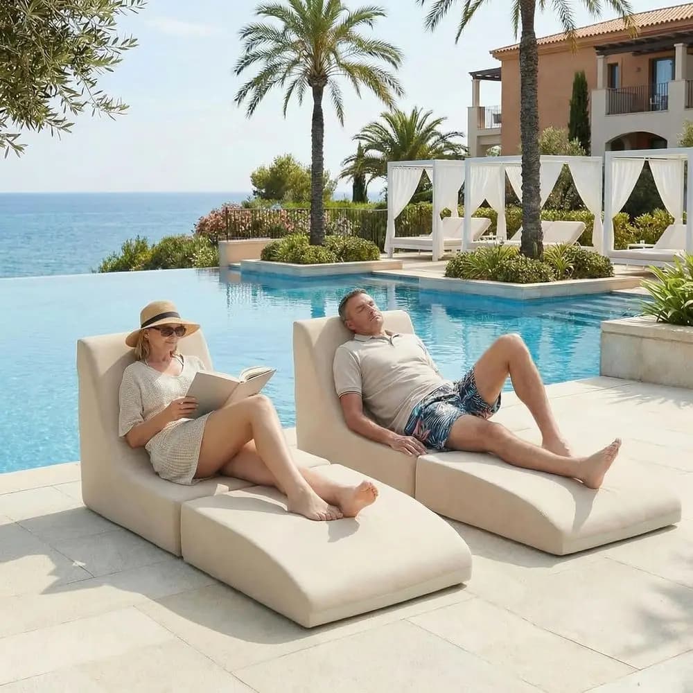 Set di sedie lounge da patio o 2 poltrone a sacco da esterno con supporto per la schiena, chaise longue impermeabile da spiaggia o divano a sacco per adulti