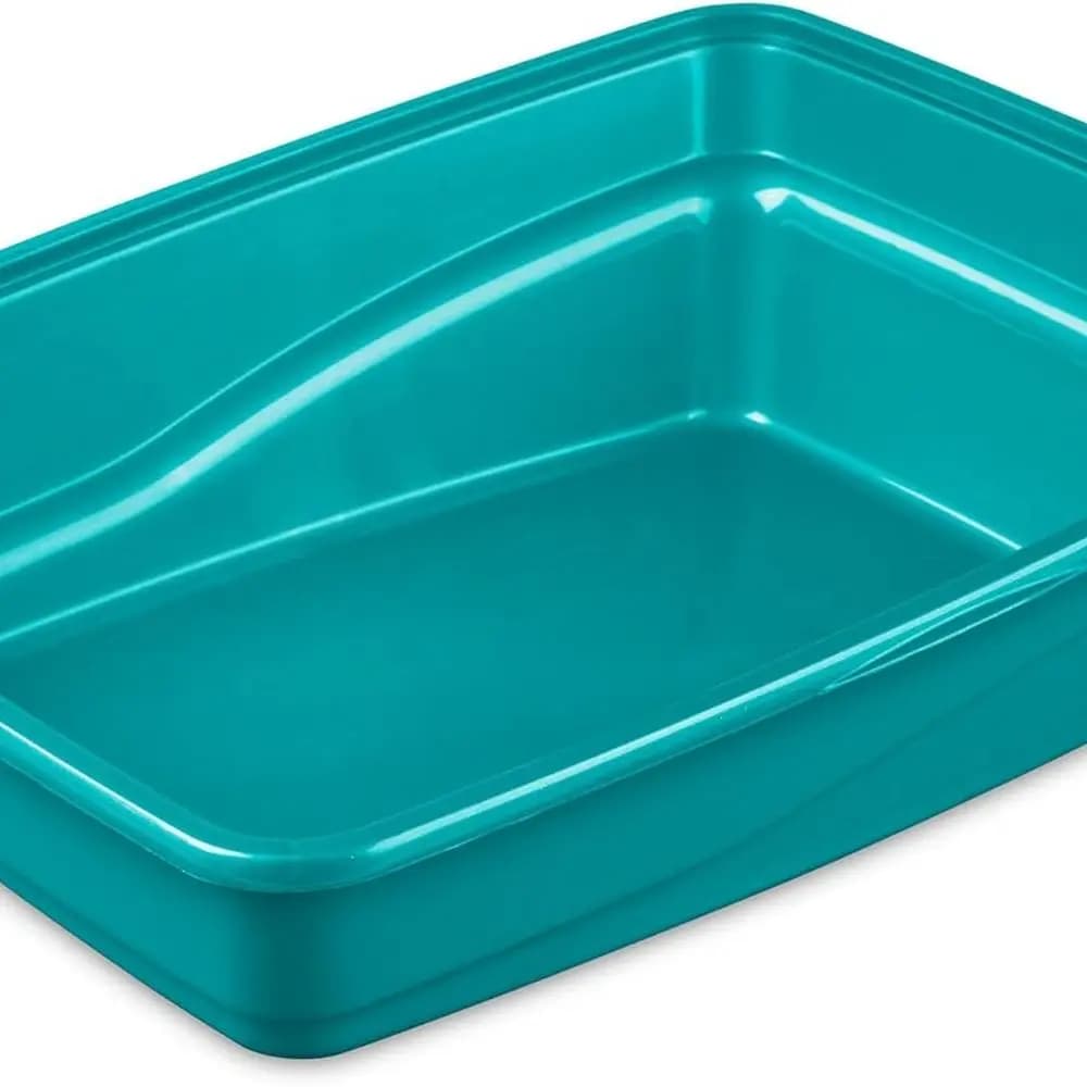 Lettiera grande per gatti, lati alti e ingresso basso per un facile accesso, plastica, verde acqua, confezione da 6