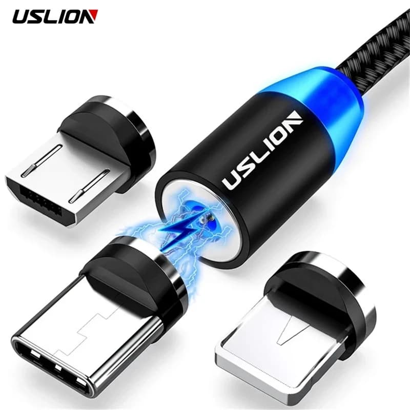 USLION Cavo USB magnetico per iPhone 14 13 Xiaomi Samsung Tipo C Cavo LED Ricarica rapida Carica dati Cavo micro USB Cavo