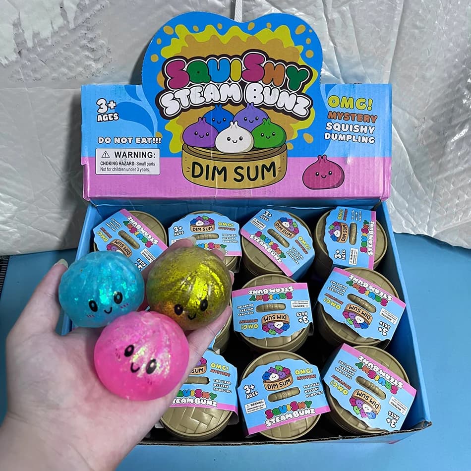 Mini Realistic Giant Dumpling Squeeze Toy with Bamboo Steamer Soft TPR Dough Ball Decompression Fidget Toy Funny Creative Gifts