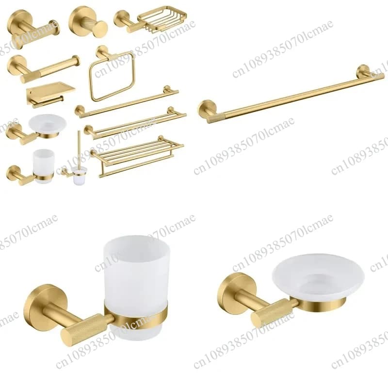 for Stainless Steel Bathroom Accessories Wall Mounted Towel Rack Toilet Paper Holder Brush Stand Ring Hook Soap Dish Shelf