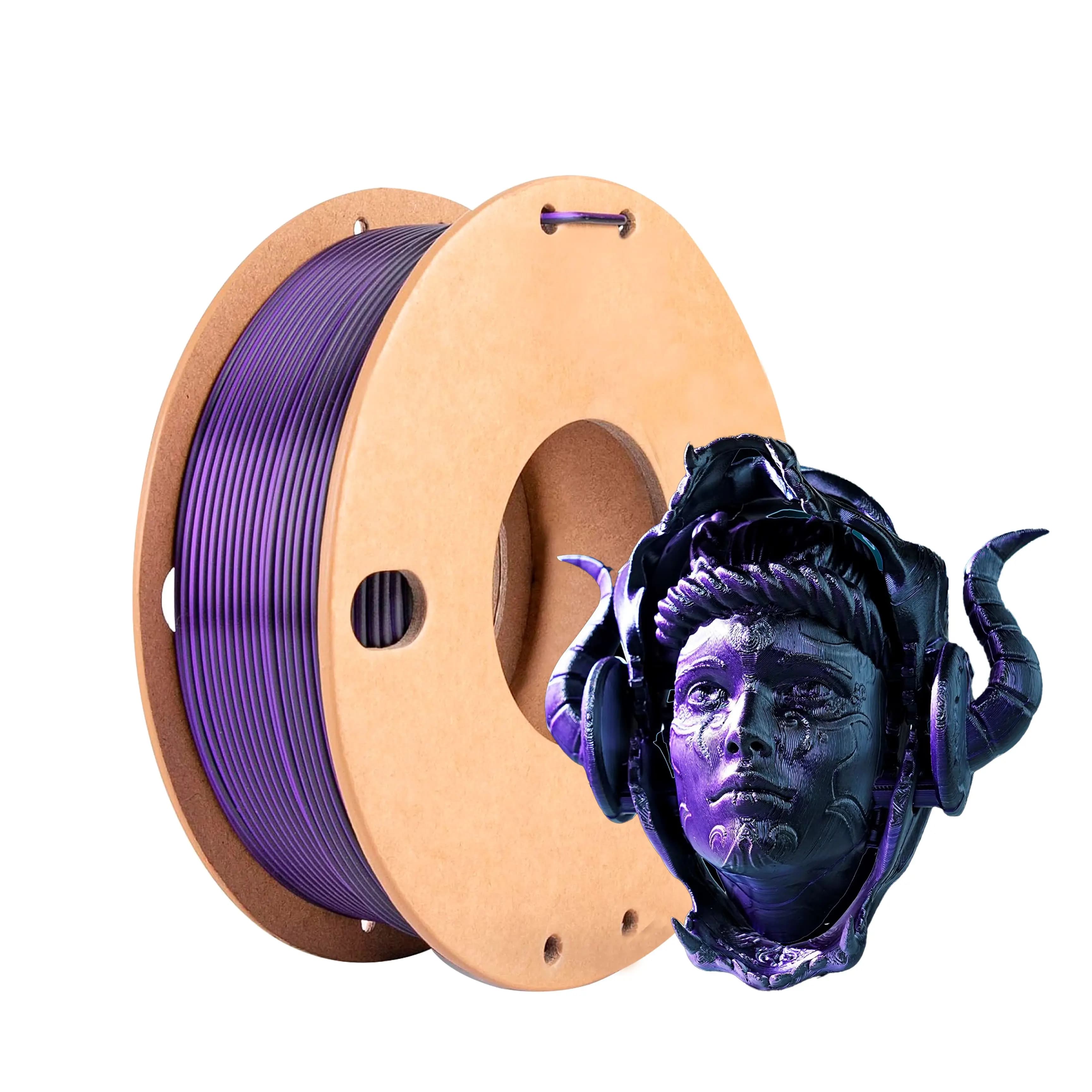 Filamento PLA Silk 0,25Kg Nero Viola Bicolore, Filamento 3D 2-in-1 con Coestrusione Cromata e Cambio Colore, Diametro 1,75mm
