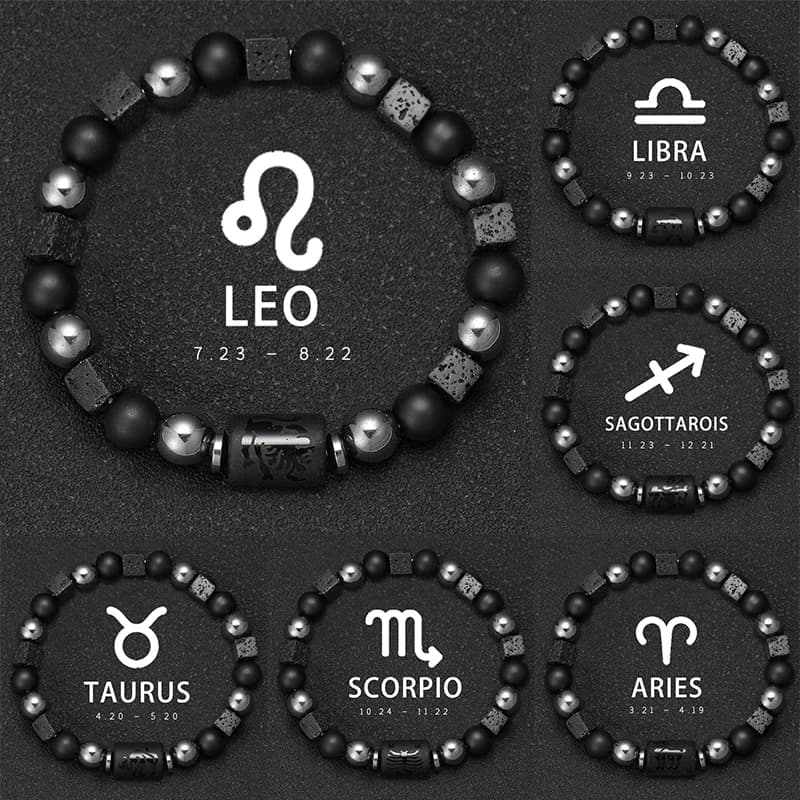 12 Constellation Zodiac Bracele Signs Beads Couples Bracelet Square Volcanic Stone Elastic Charm Bracelet for Women Men Gift