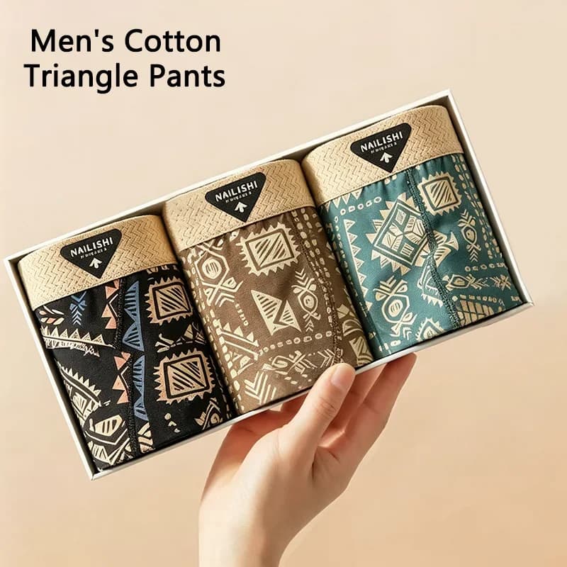 3Pcs Cotton Men's Triangle Pants Are Comfortable Breathable And Not Stuffy Maya Personalized Printed Daily Men's Underwear