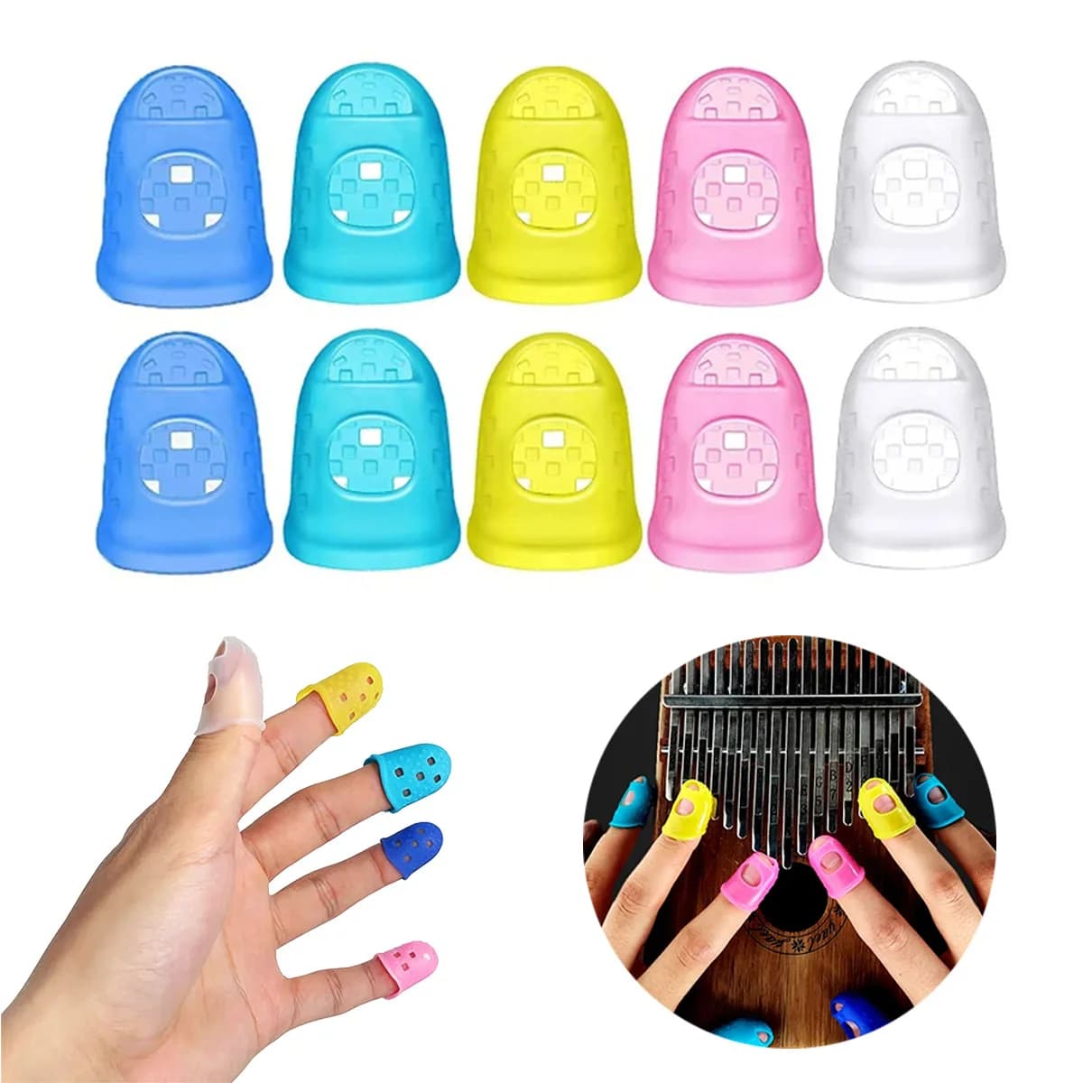 Miwayer 10Pcs Silicone Finger Protectors – 5 Sizes, for Guitar/Bass/Ukulele/Violin, Relieve Finger Pain, Reusable