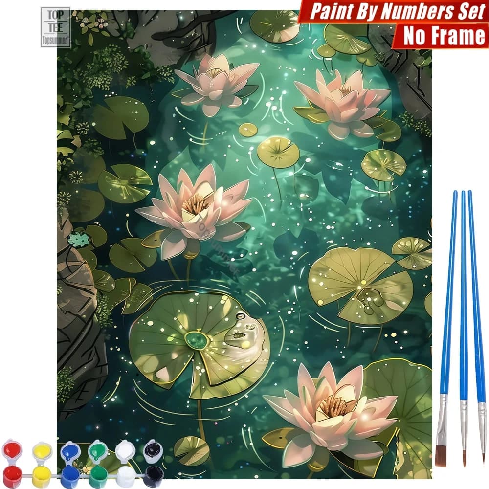 Lotus Green Pond Digital Oil Paints Kit - Lotus Light Ethereal Home Bedroom Decor Day Of The Dead Gift For Mom