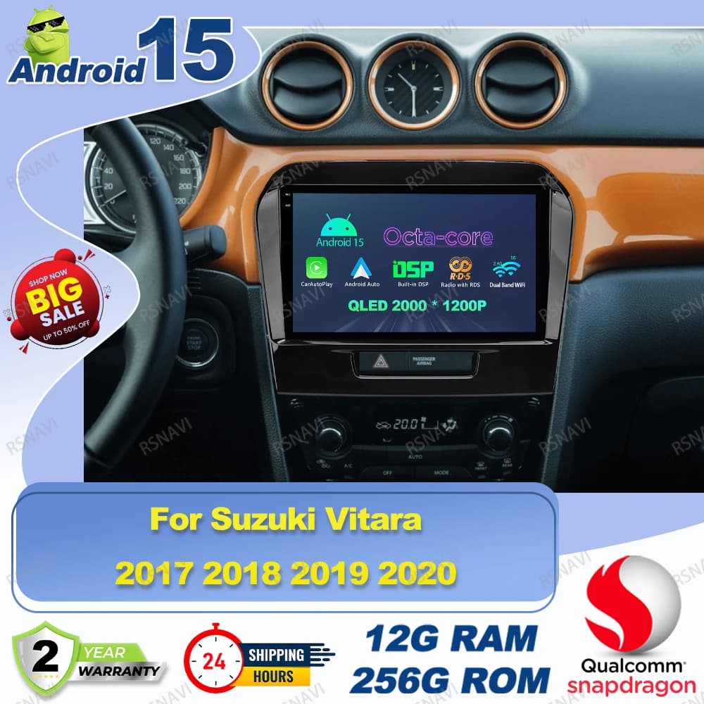 Android 15 Car Radio For Suzuki Vitara 2017 2018 2019 2020 WIFI+ 4G LTE DVD Carplay IPS NO 2DIN Viedo Player Head Unit Wireless