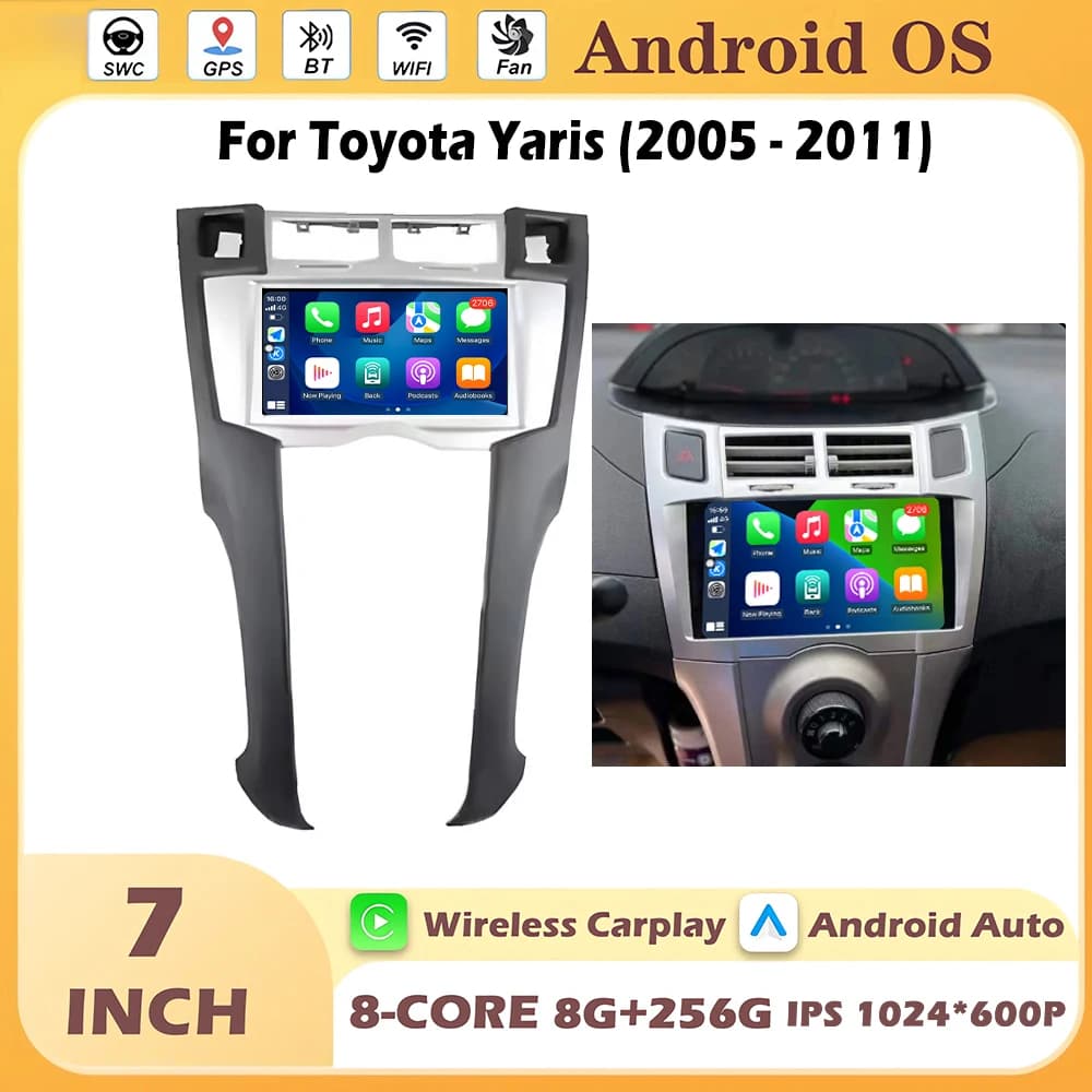 Wireless Carplay Android Auto Car Radio Multimedia Player For Toyota Yaris 2005-2011 Touch Screen Bluetooth 7 Inch DSP Stereo 4G