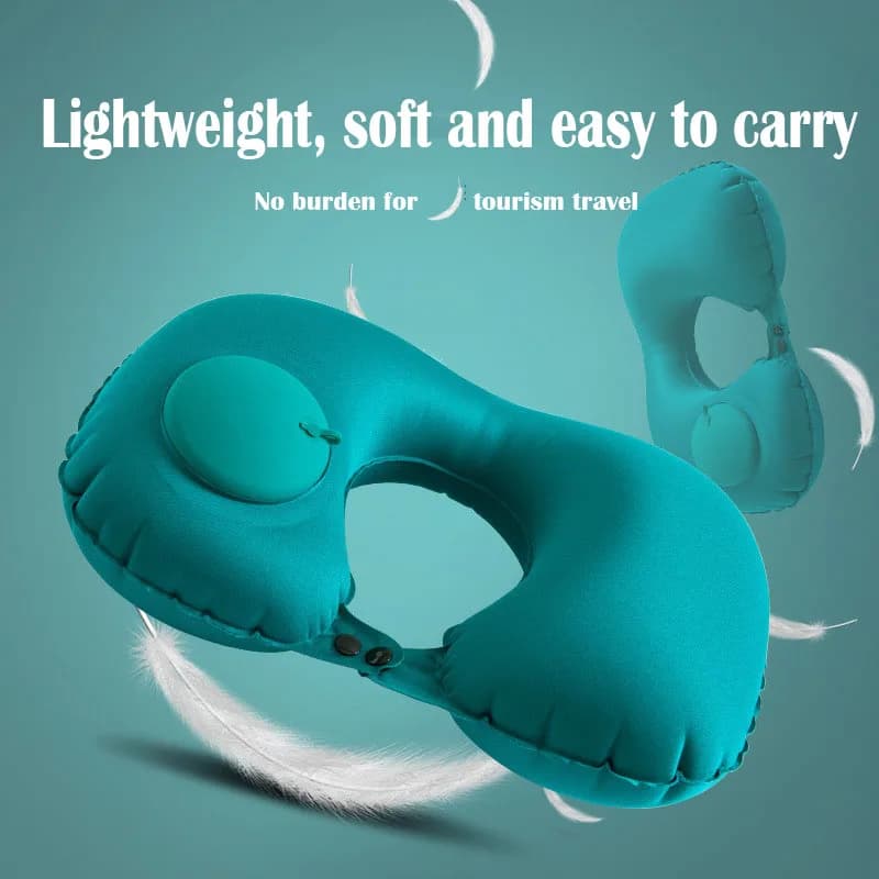 Portable Flocking Inflatable Neck Pillow Self-Filled Storage for Outdoor Travel Business Trips And Camping