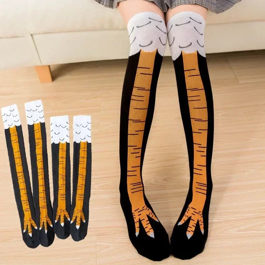 Divertente calza con zampa di pollo pressione sopra il ginocchio calze lunghe a gamba sottile donna primavera autunno inverno calzini per ragazze delle scuole medie superiori