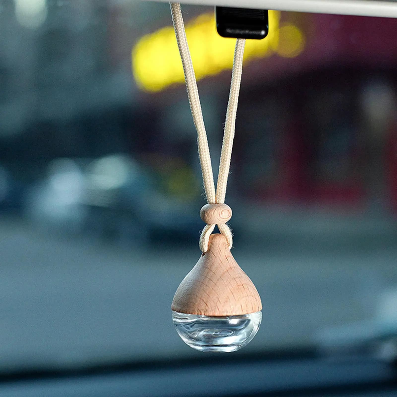 Flacone Vuoto in Vetro per Profumo Auto con Tappo in Legno, Diffusore Ricaricabile per Oli Essenziali, Accessori Auto