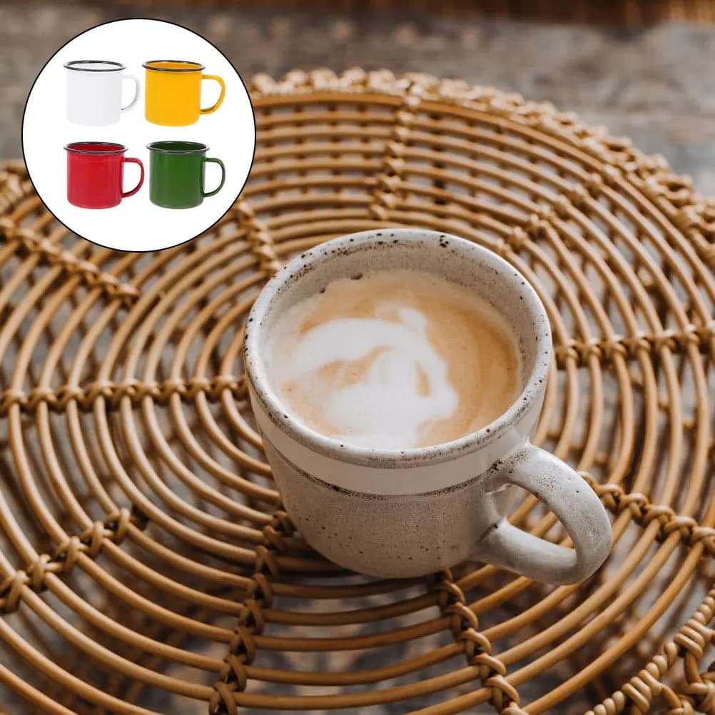 4Pcs Retro Wine Cups Enamel Drinking Cups Round Rim Safe Mouth Friendly Wide Mouth Easy Clean Thick Iron Enamel Mug with Handle