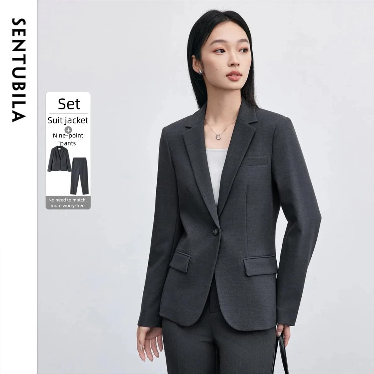 SENTUBILA Women's Pant Suits Two Pieces Sets 2026 Autumn One Button Blazer with Ankle-Length Trousers Office Lady 153Z80242
