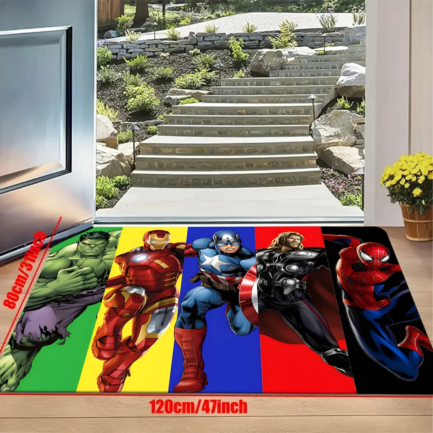 Tappeto da gioco Marvel grande (1 pezzo) | Tappeto Decorativo Stile Lega dei Supereroi - Tappetino con Personaggi Cartoon, Arredo Casa, Area Anime