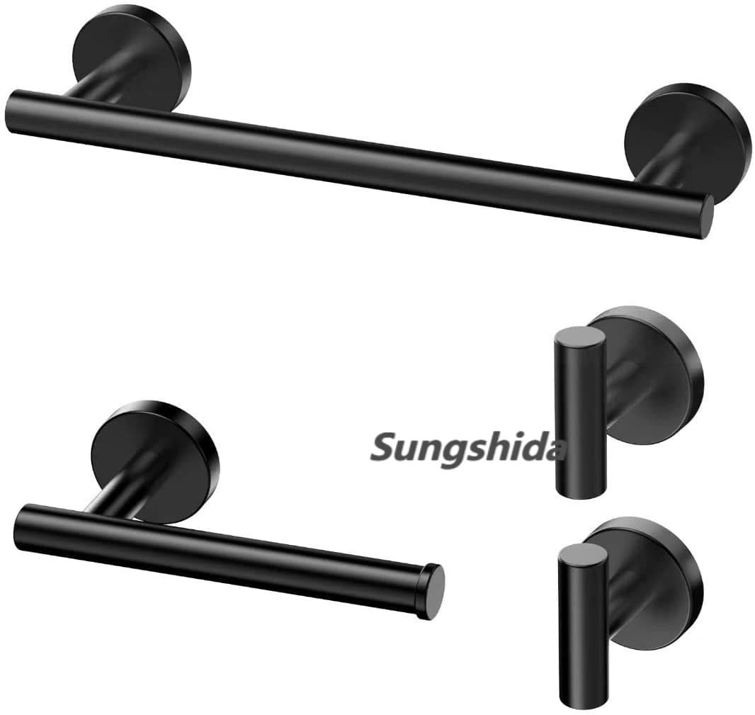 Kit da 4 pezzi SSD addensato in acciaio inossidabile nero set di accessori per il bagno portasciugamani porta carta igienica ganci accessori per il bagno