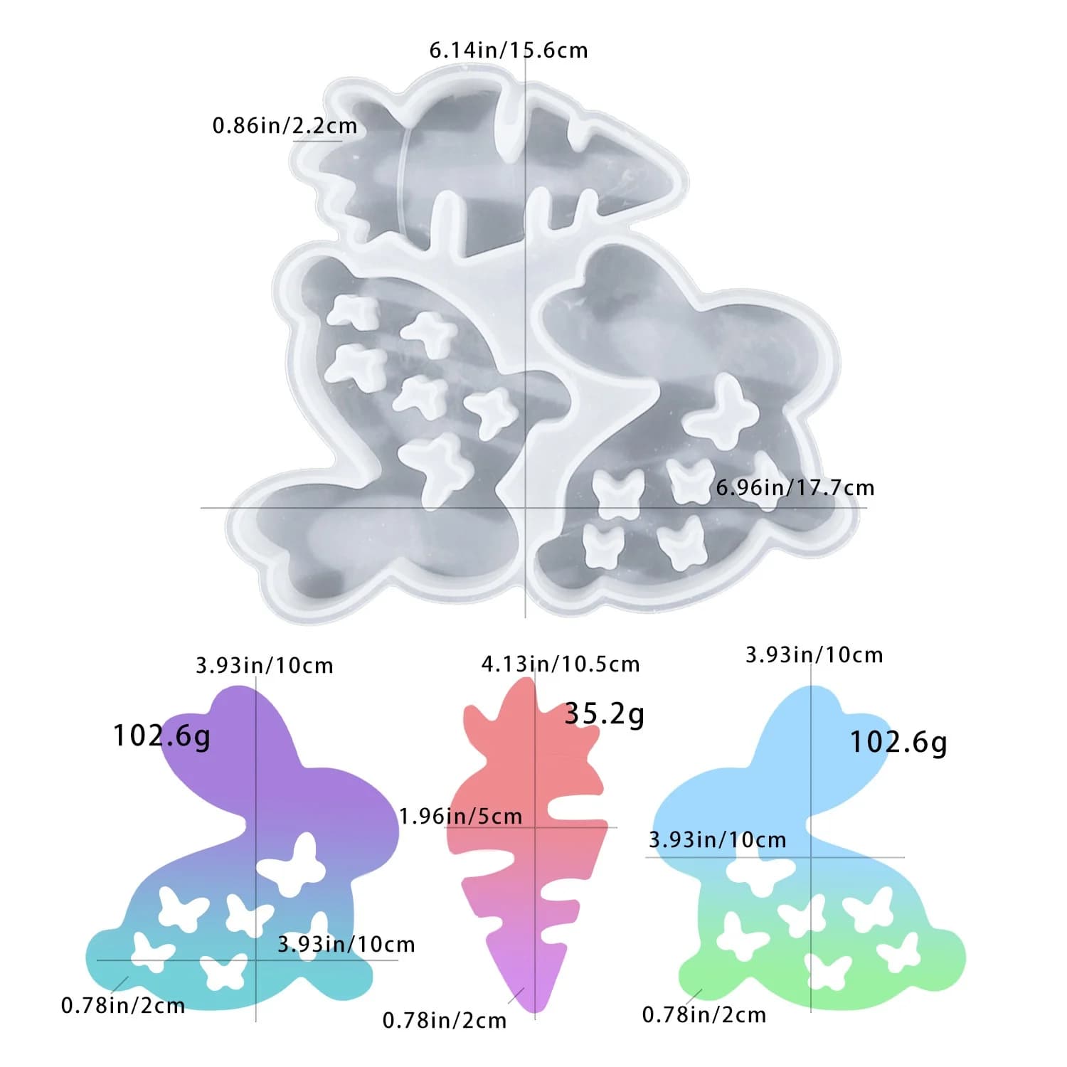 Stampo in silicone fai da te per resina epossidica, a forma di farfalla, coniglio e carota, per decorazioni pasquali