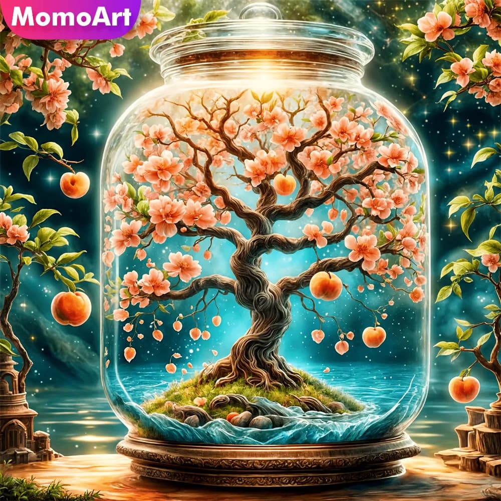 Momoart Pittura Diamantata Mosaico Albero con Strass Paesaggio Ricamo a Punto Croce Quadrato/Rotondo Completo Fiori Fatto a Mano Regalo