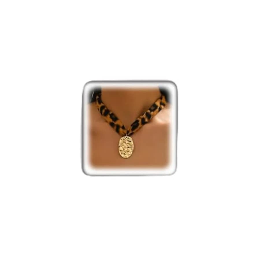 Chunky Gold Flower Pendant Scarf Necklace for Women, Boho Adjustable Textured Floral Leopard Print Choker Necklace Vintage Beac