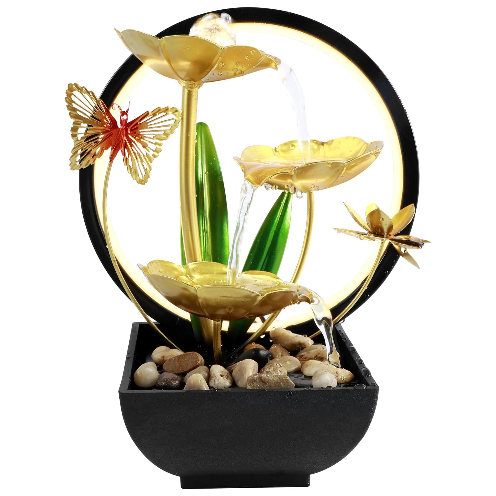 Fontana da tavolo fontana da tavolo alimentata tramite USB con rocce naturali e luci ad anello a LED cascata da tavolo alta 11 pollici