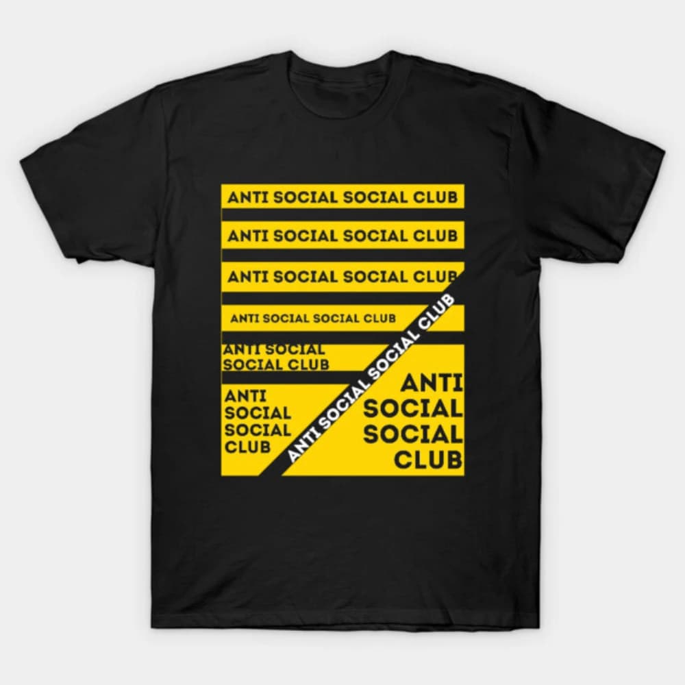 Men's Women's Cotton Anti Social Social Club T-Shirt, Bold Yellow Repeated Logo Graphic Tee For Streetwear Fans