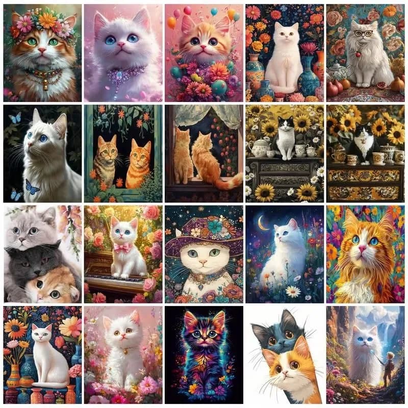 Diamond Painting Animal Cat Flower Mosaic Handmade Artwork Exquisite Gift Home Decor