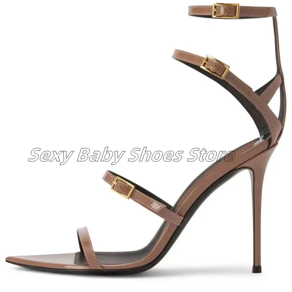 Nuovi tacchi sottili estivi, tacchi ultra alti, sandali con una cintura Sandali open toe europei e americani a punta versatili alla moda