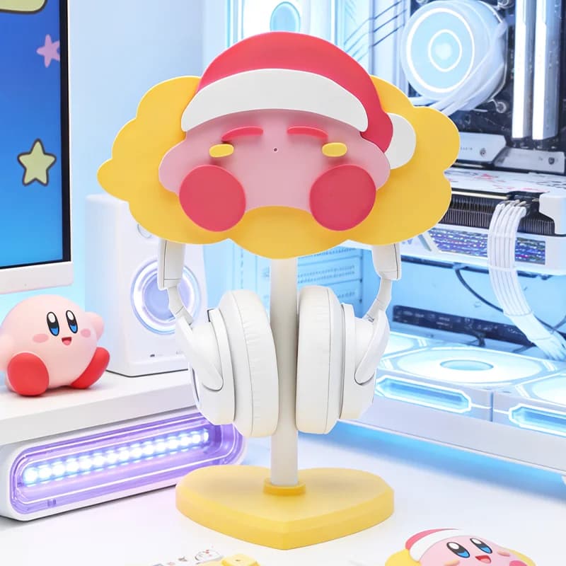 Custom Pink Round Plush Character Headphone Stand, Cute Kawaii Desk Organizer for Gaming Room & Controller Storage Gift
