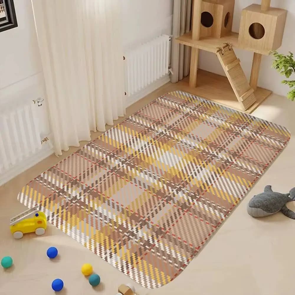 Tartan Print Room Mats INS Style Soft Bedroom Floor House Laundry Room Mat Anti-skid Household Carpets
