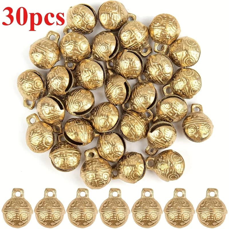 10-30pcs 17mm Tibetan Brass Mini Bells Antique Bronze Finish, Intricate Design with Rings for Crafts, Wind Chimes, Home Decor
