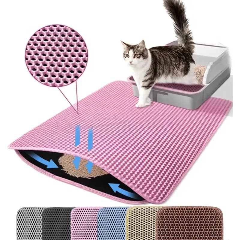 Tappetino per Lettiera Gatti a Doppio Strato, Antiscivolo, Grande, Resistente all'Usura, Impermeabile, per Lettiere di Animali Domestici