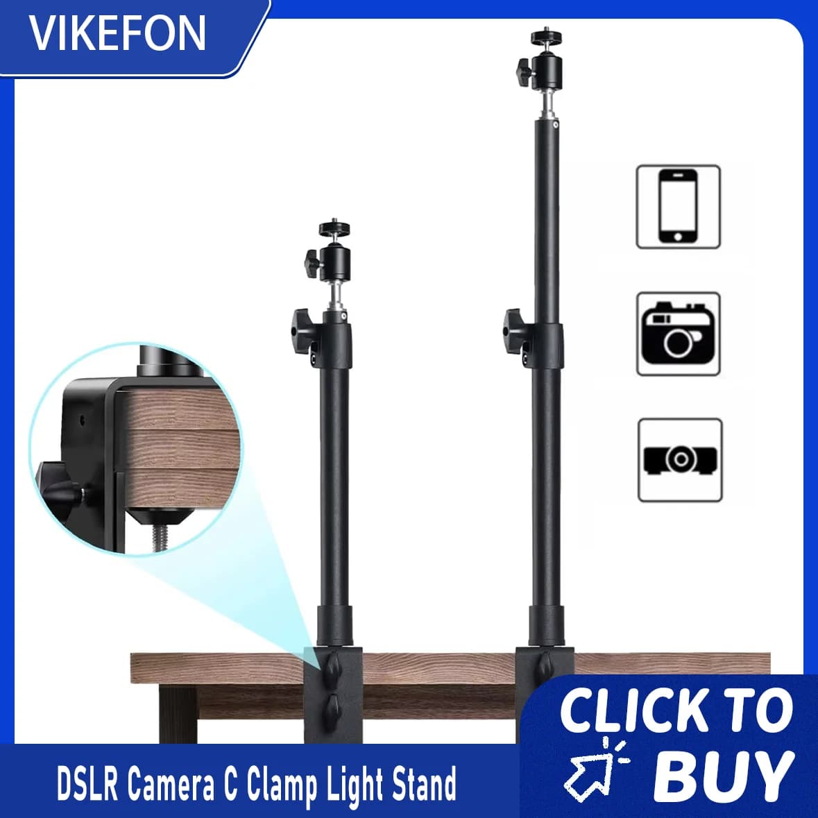 Supporto da Scrivania con Morsetto a C per Fotocamera DSLR, Stativo per Illuminazione Fotografica con Testa a Sfera per Telefono, Video, Ring Light e Zoom