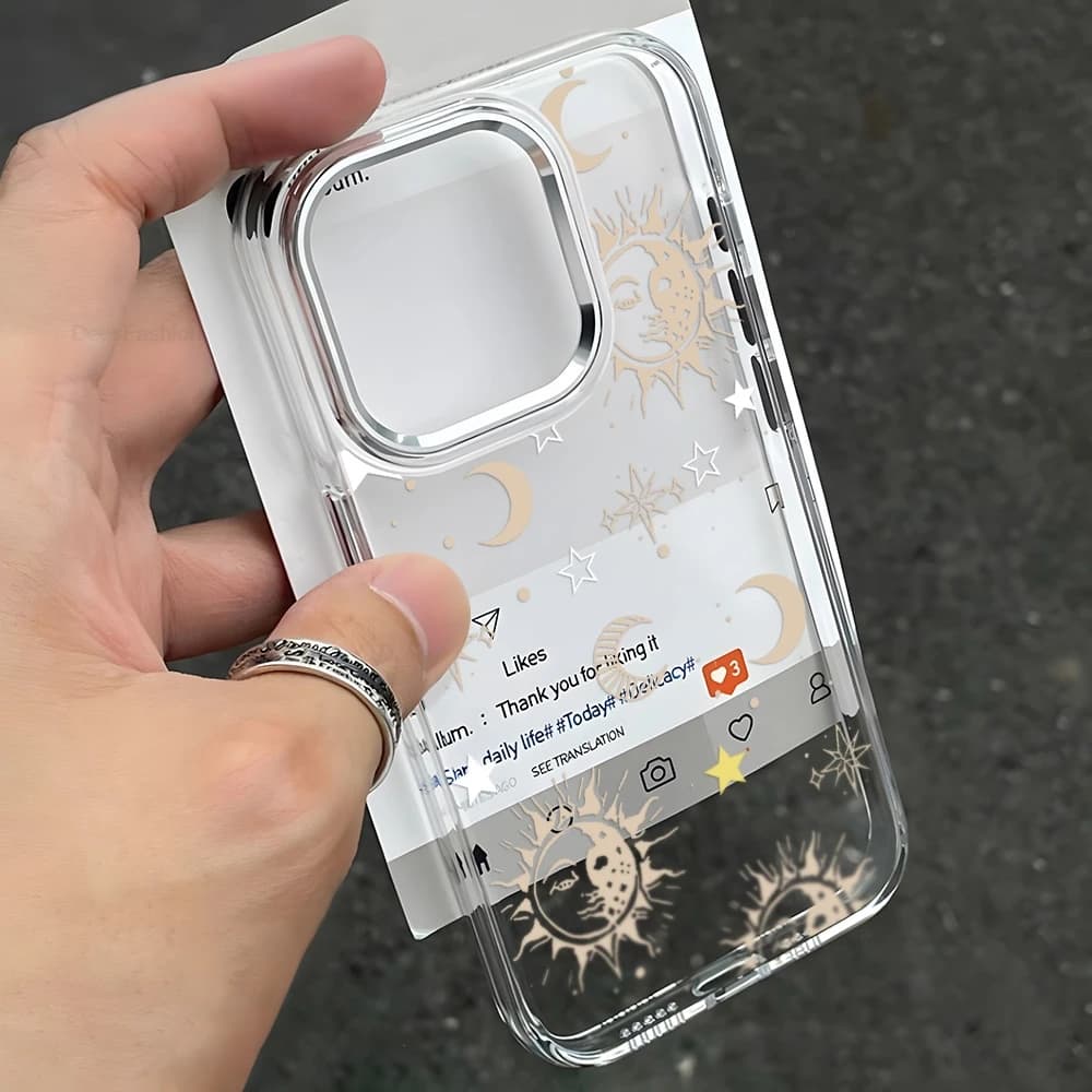Sun Moon Star Pattern TPU Transparent Phone Case For iPhone 18 Pro Max 17 Air 16 18Pro 15 14 13 12 11 Shockproof Cover Funda