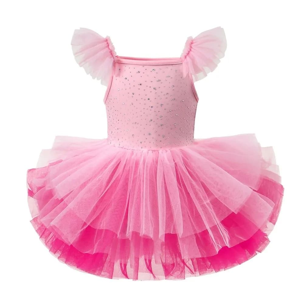 Short Sleeve Ballet TuTu Dress Cross Strap Sequin Baby Girl Ballet Skirt Puffy Princes Dress Ballet Performance Costume
