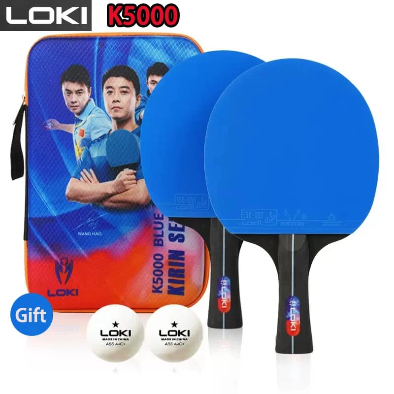 LOKI K5000 Set di racchette da ping pong con 2 palline da ping pong 2 protezioni per bordi e 1 copertura per racchetta da ping pong per allenamento per principianti