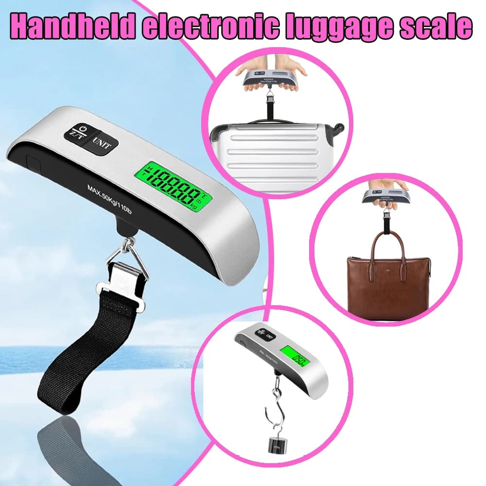 Bilancia Digitale per Bagagli 110lb/50kg, Portatile e da Appendere, con Display LCD per Valigie da Viaggio