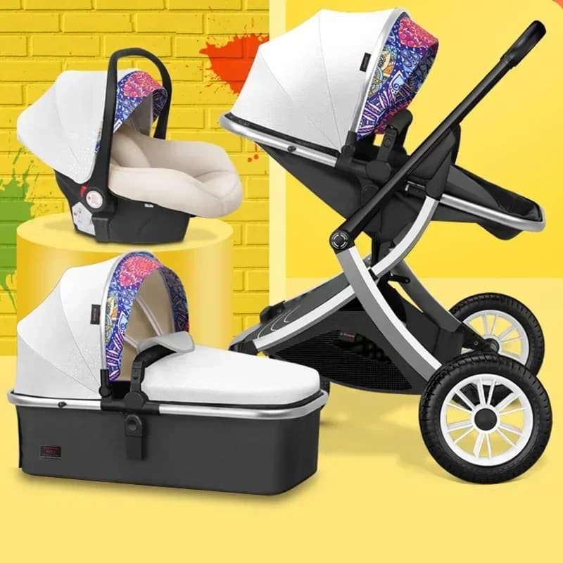 Passeggino 3 in 1 Passeggino alto paesaggio Passeggino reclinabile con seggiolino auto Passeggino pieghevole Culla Puchair Neonato