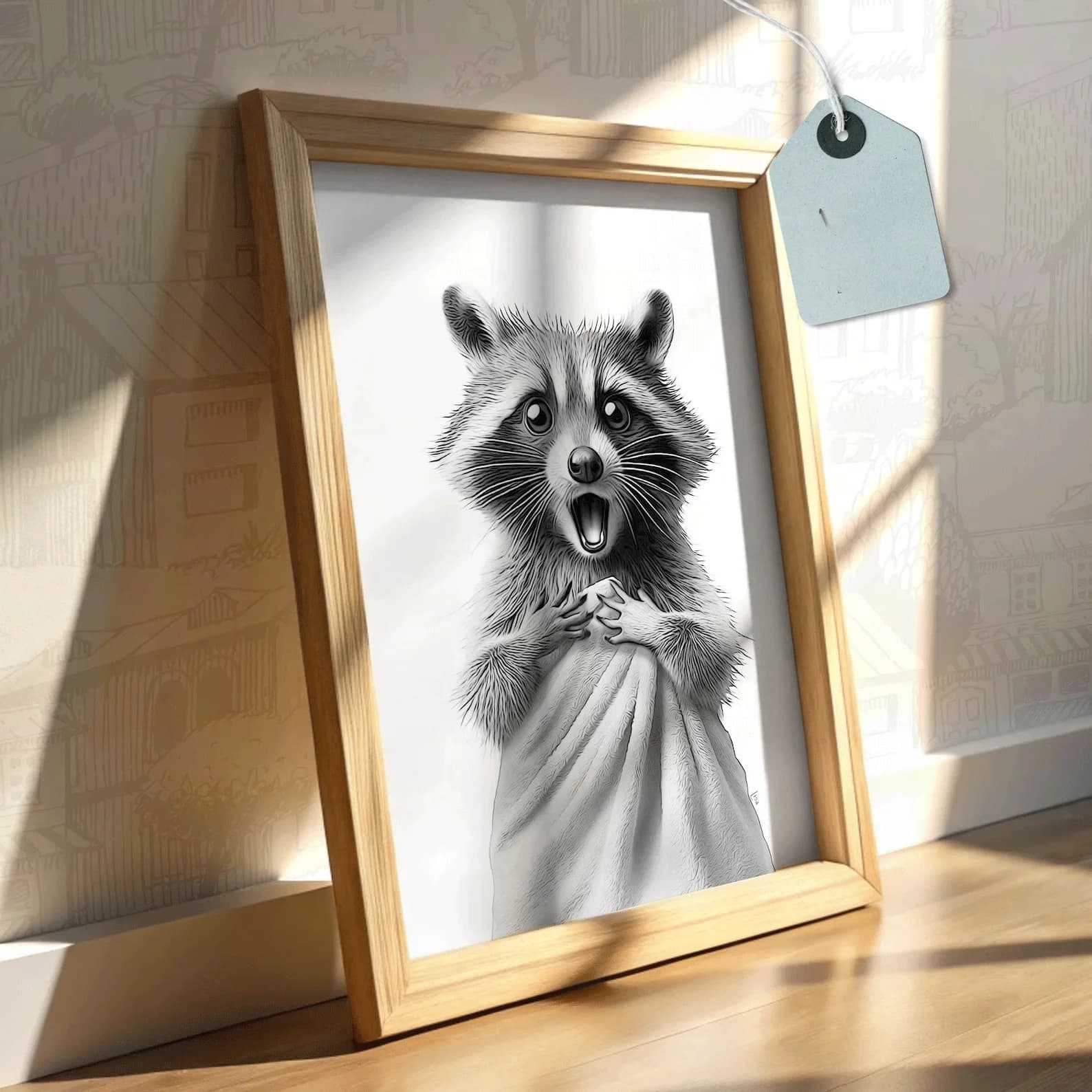 Decorazioni da parete per il bagno, procione, umorismo toilette, bagno per bambini, arte con animali, arte per bambini nel bagno, decorazioni per il bagno, accappatoio, asciugamano per il bagno