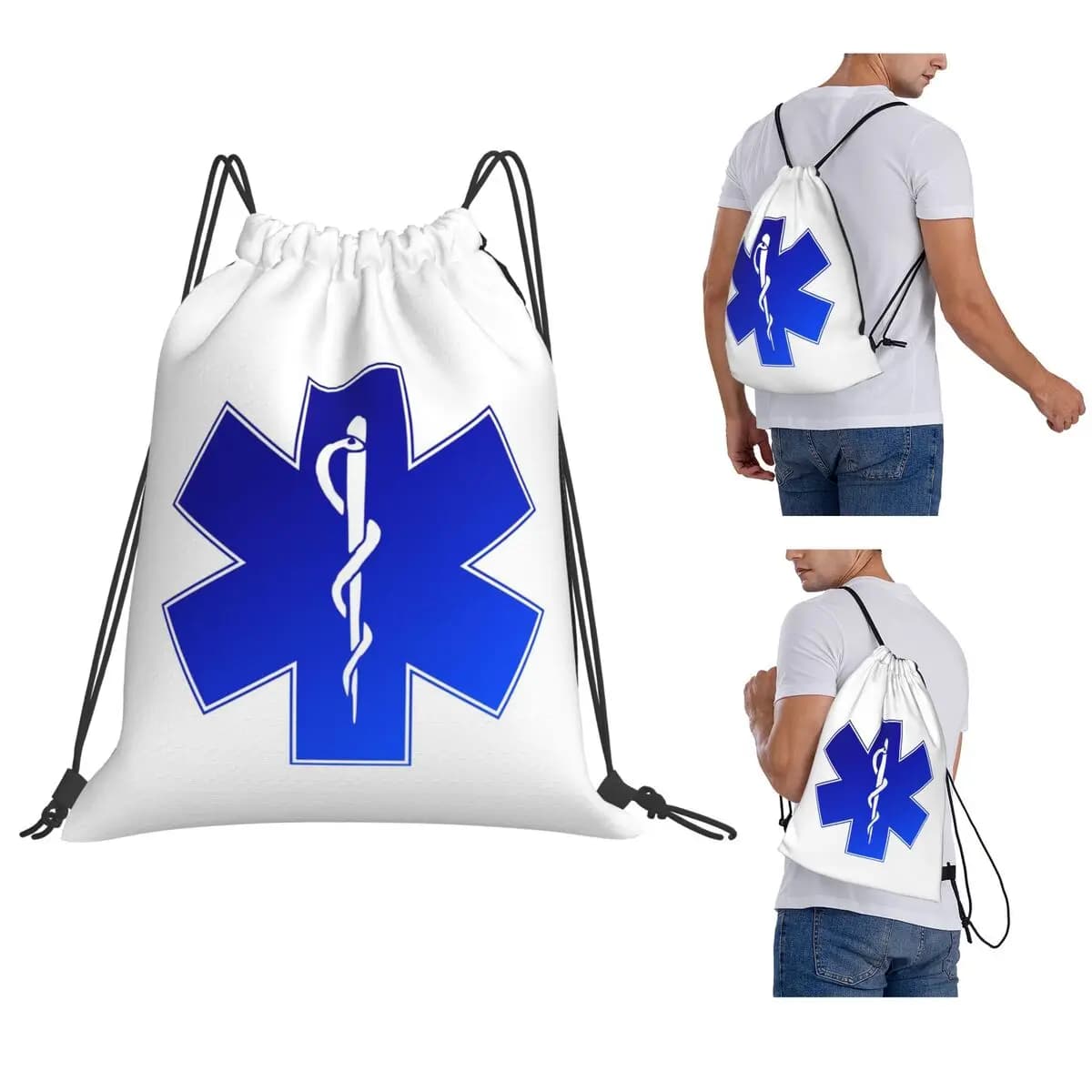 EMS EMT Paramedic Star Of Life Backpacks Portable Drawstring Bags Sundries Bag Book Bags for Man Woman School
