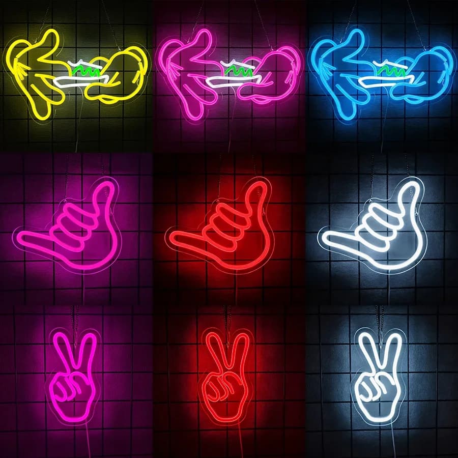 Hand LED Neon Light for Bedroom Living Room Lounge Game Room Club Party Wall Decor USB Powered Gesture Neon Sign for Room Decor