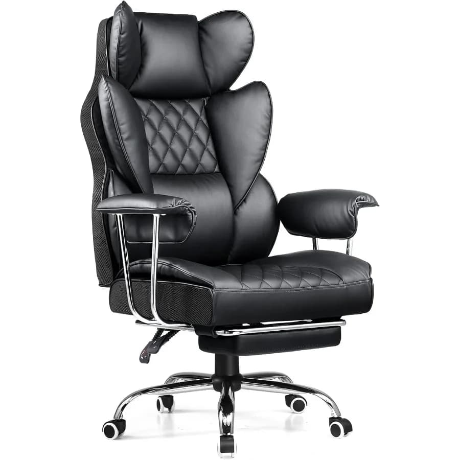 Sedia da ufficio grande e alta Sedia da gioco in pelle con schienale alto con poggiapiedi Sedia da ufficio ergonomica direzionale con taschino a molla